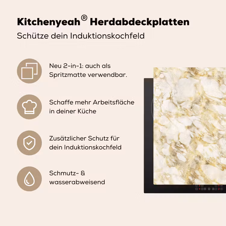 Warm - Gouden - Marmer - Patroon Inductie beschemer met haakjes klein 777 -ky-usp-de