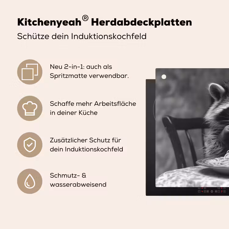 Wasbeer - Cute - Pasta - Tafelkleed - Zwart - Wit Inductie beschemer met haakjes klein -ky-usp-de
