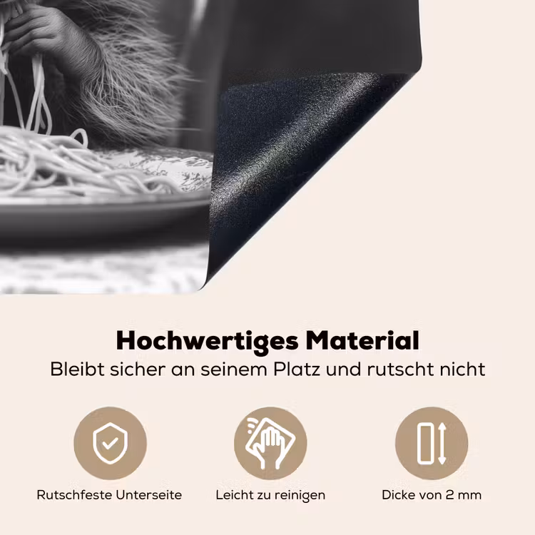 Wasbeer - Cute - Pasta - Tafelkleed - Zwart - Wit Inductie beschemer met haakjes klein -ky-onderkant-de