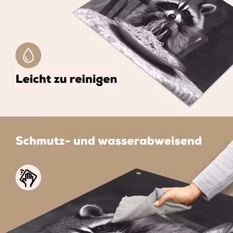 Wasbeer - Cute - Pasta - Tafelkleed - Zwart - Wit Inductie beschemer met haakjes klein -ky-schoon-de