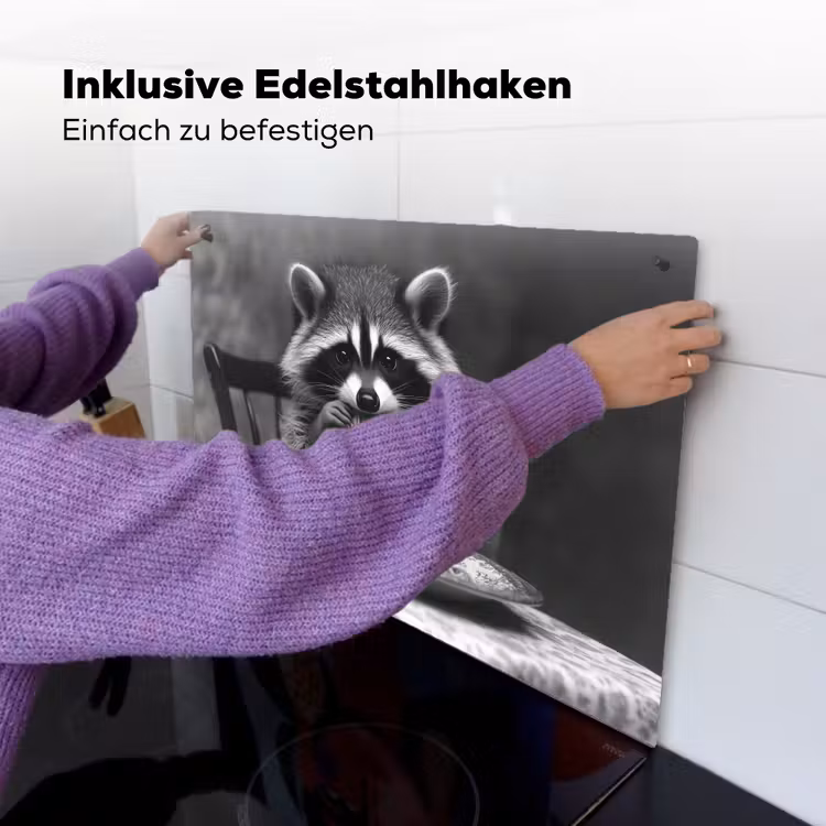 Wasbeer - Cute - Pasta - Tafelkleed - Zwart - Wit Inductie beschemer met haakjes klein -ky-ophangen-de