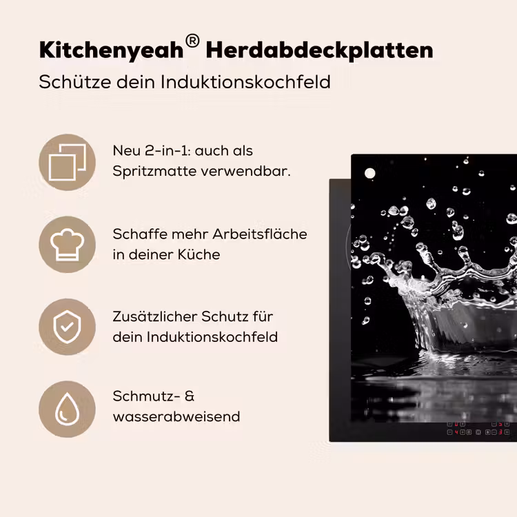 Water - Zwart - Abstract Inductie beschemer met haakjes middel -ky-usp-de