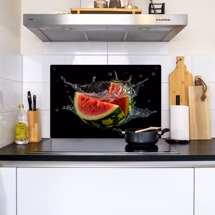Watermeloen - Zwart - Water - Fruit - Meloen Inductie beschemer met haakjes klein -sfeer2