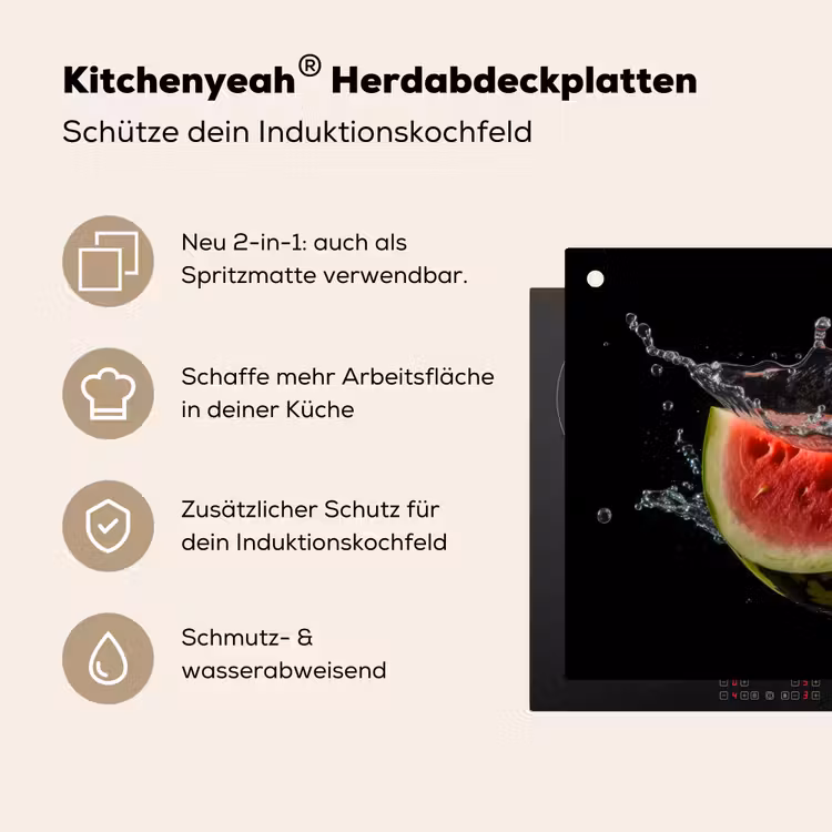 Watermeloen - Zwart - Water - Fruit - Meloen Inductie beschemer met haakjes klein -ky-usp-de