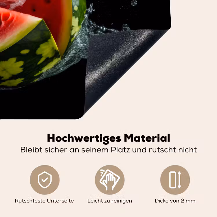 Watermeloen - Zwart - Water - Fruit - Meloen Inductie beschemer met haakjes klein -ky-onderkant-de