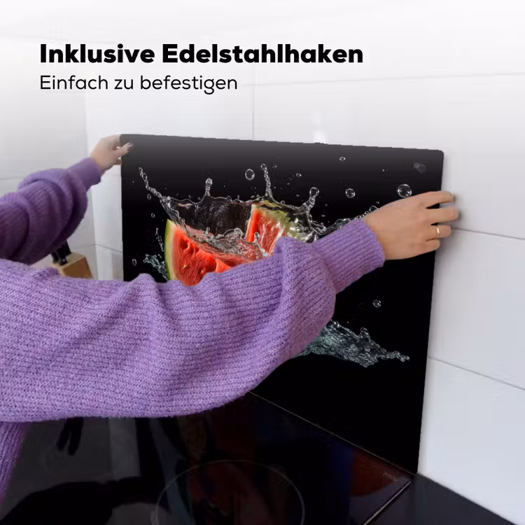 Watermeloen - Zwart - Water - Fruit - Meloen Inductie beschemer met haakjes klein -ky-ophangen-de