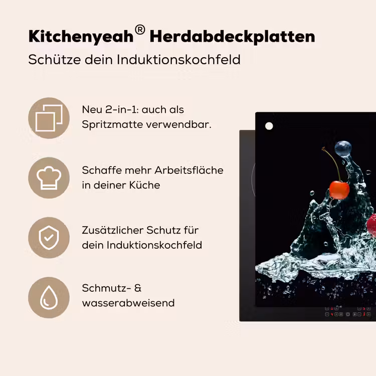 Watersplash - Fruit - Zwart Inductie beschemer met haakjes klein -ky-usp-de