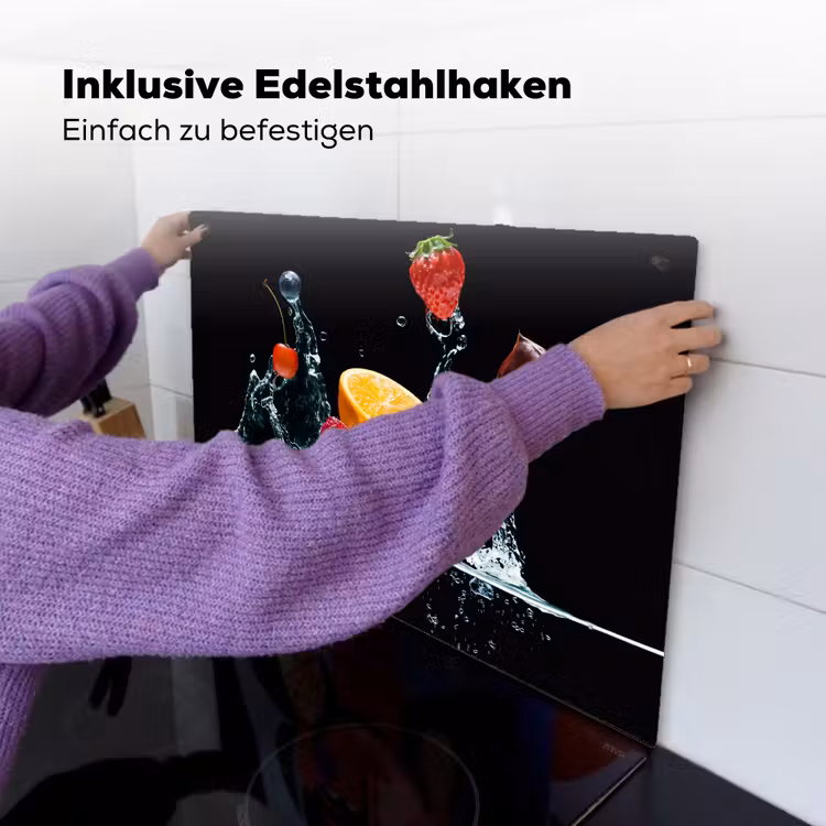 Watersplash - Fruit - Zwart Inductie beschemer met haakjes klein -ky-ophangen-de