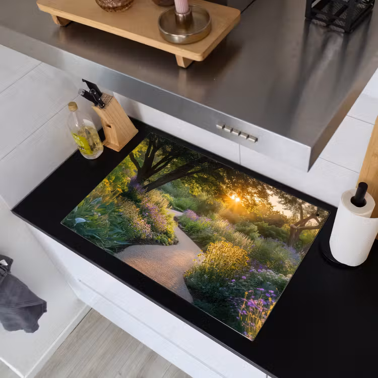 Pad - Bloemen - Park Inductie beschemer met haakjes klein -sfeer1