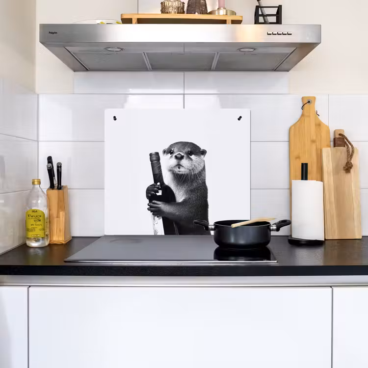 Wijnfles - Otter - Zwart Inductie beschemer met haakjes middel -sfeer2