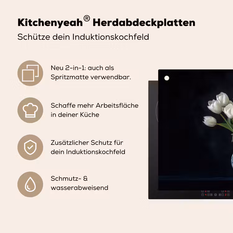 Wit - Bloemen - Tulpen - Vaas Inductie beschemer met haakjes klein -ky-usp-de
