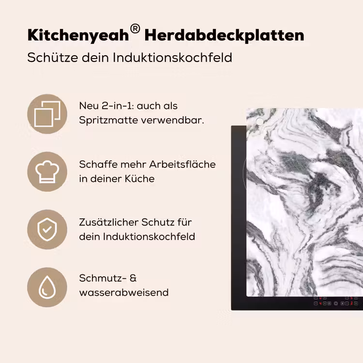 Wit - Marmer - Golvend - Grafiet Inductie beschemer met haakjes klein 777 -ky-usp-de
