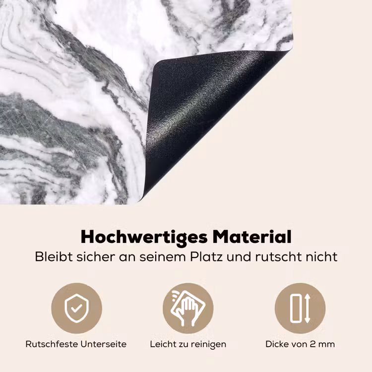 Wit - Marmer - Golvend - Grafiet Inductie beschemer met haakjes klein 777 -ky-onderkant-de
