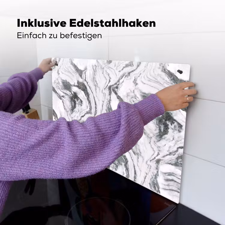 Wit - Marmer - Golvend - Grafiet Inductie beschemer met haakjes klein 777 -ky-ophangen-de