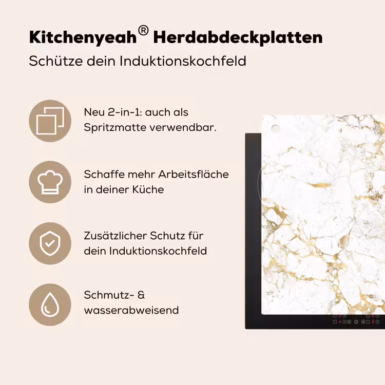 Wit - Marmer - Luxe - Goud Inductie beschemer met haakjes klein 777 -ky-usp-de