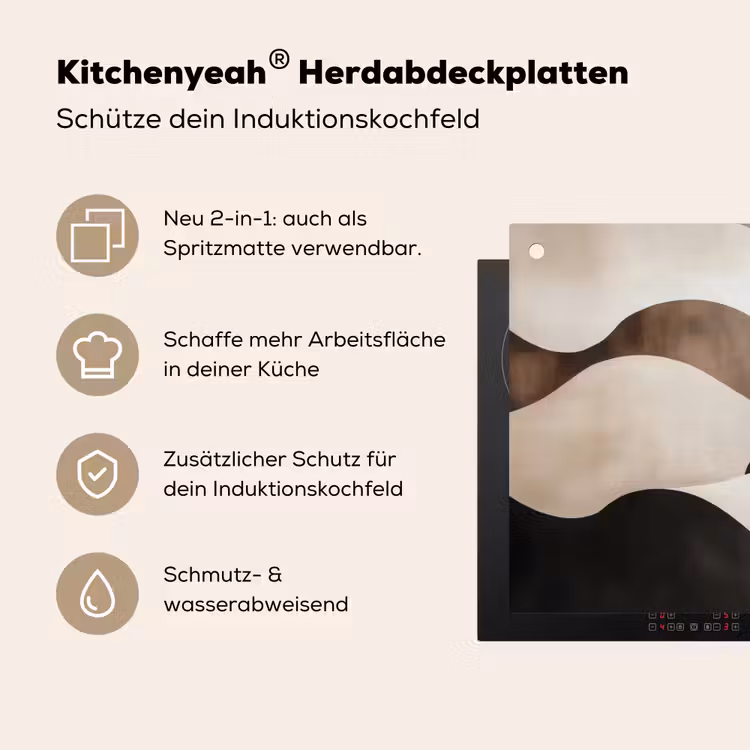 Golven - Abstract - Beige Inductie beschemer met haakjes klein -ky-usp-de