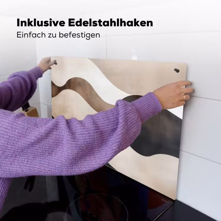 Golven - Abstract - Beige Inductie beschemer met haakjes klein -ky-ophangen-de