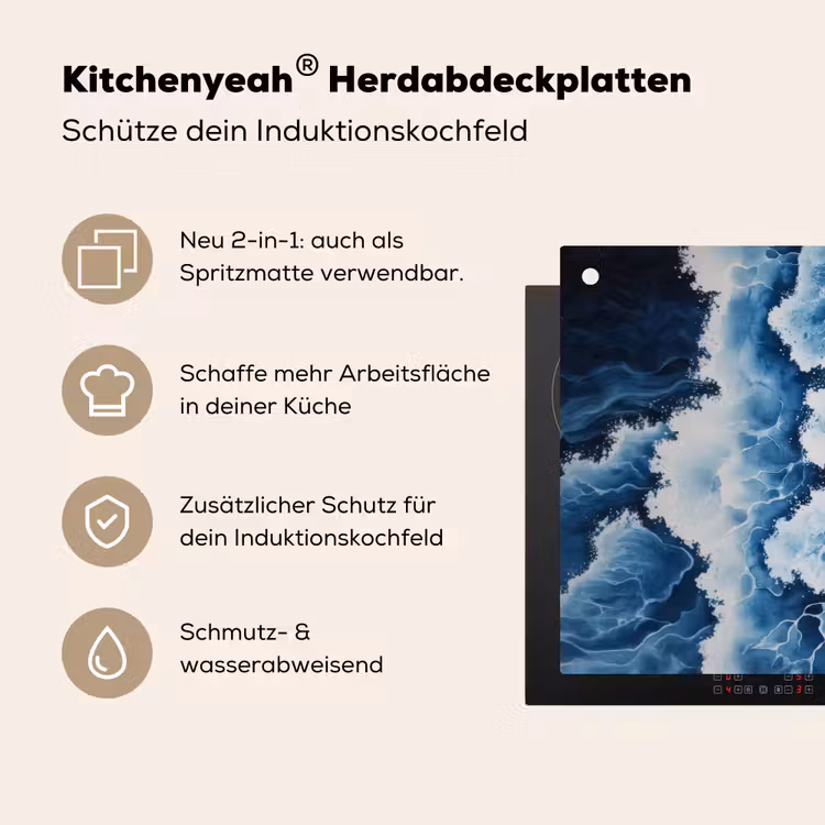 Golven - Blauw - Schuim Inductie beschemer met haakjes klein -ky-usp-de
