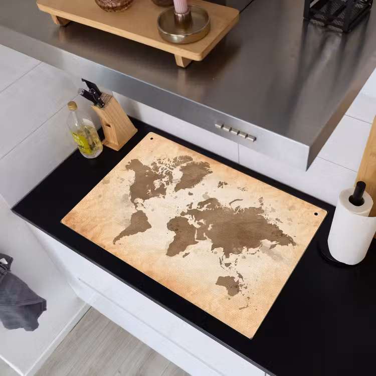 Wereldkaart - Beige - Bruin Inductie beschemer met haakjes klein -sfeer1