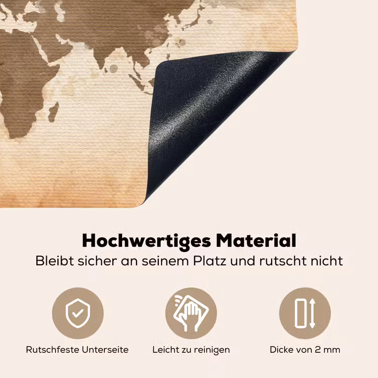 Wereldkaart - Beige - Bruin Inductie beschemer met haakjes klein -ky-onderkant-de