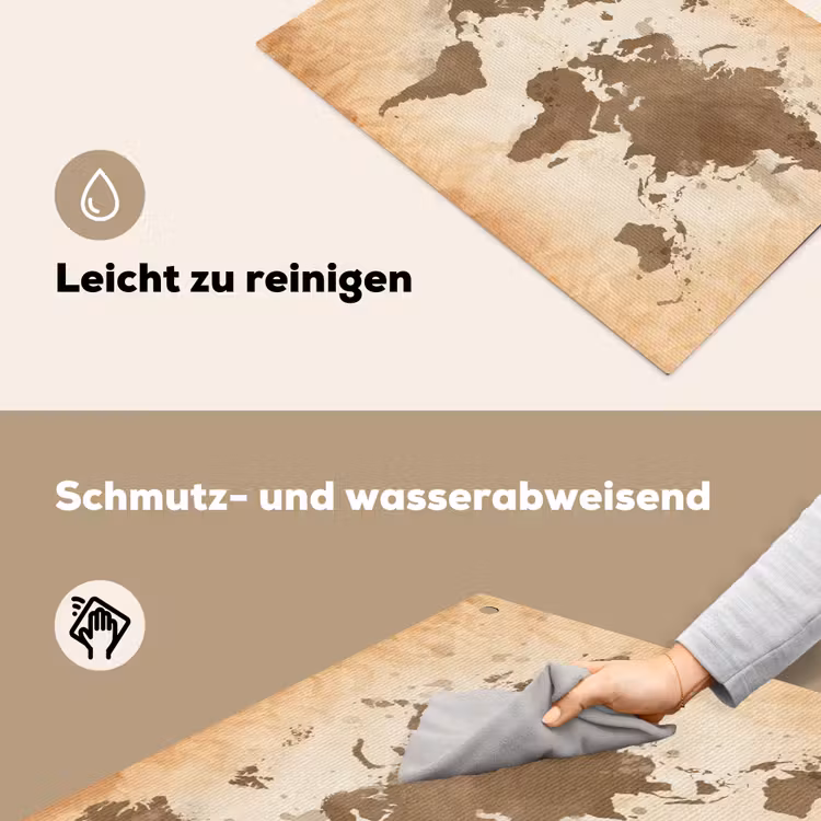 Wereldkaart - Beige - Bruin Inductie beschemer met haakjes klein -ky-schoon-de
