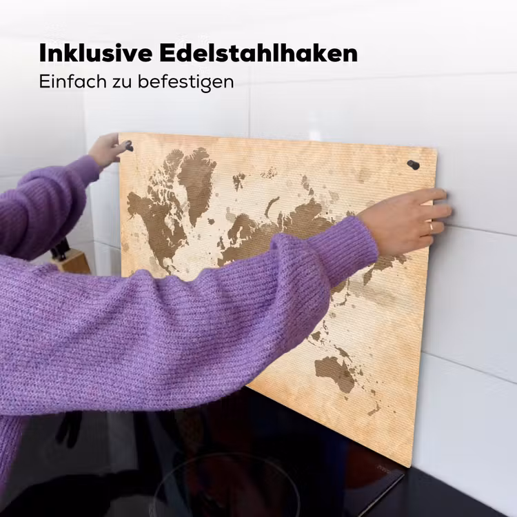 Wereldkaart - Beige - Bruin Inductie beschemer met haakjes klein -ky-ophangen-de
