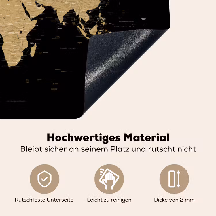 Wereldkaart - Beige - Zwart Inductie beschemer met haakjes klein -ky-onderkant-de