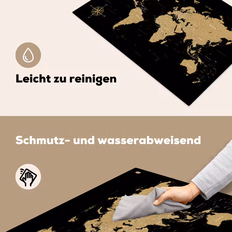 Wereldkaart - Beige - Zwart Inductie beschemer met haakjes klein -ky-schoon-de