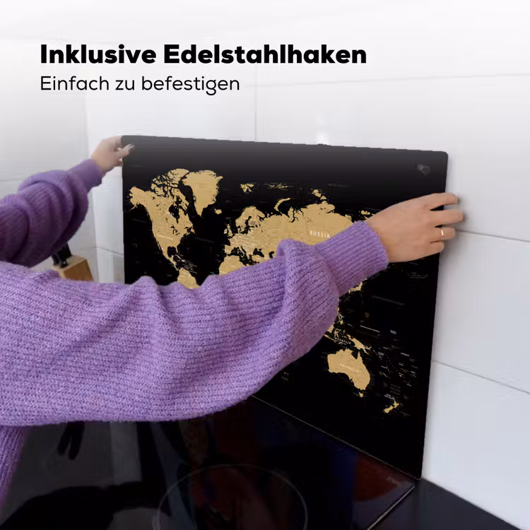 Wereldkaart - Beige - Zwart Inductie beschemer met haakjes klein -ky-ophangen-de
