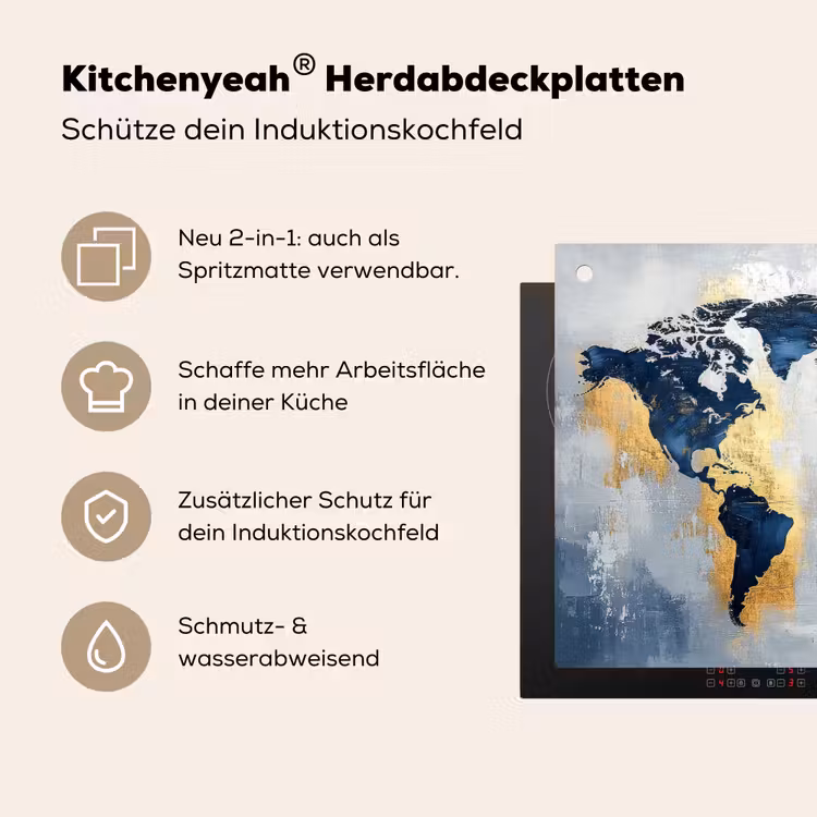 Wereldkaart - Blauw - Abstract Inductie beschemer met haakjes klein -ky-usp-de
