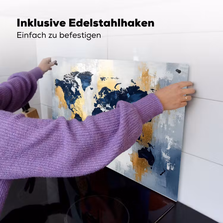 Wereldkaart - Blauw - Abstract Inductie beschemer met haakjes klein -ky-ophangen-de
