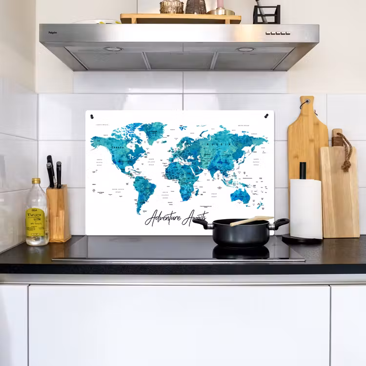 Wereldkaart - Blauw - Kleurrijk Inductie beschemer met haakjes klein -sfeer2