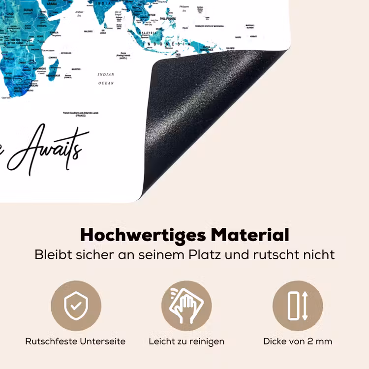 Wereldkaart - Blauw - Kleurrijk Inductie beschemer met haakjes klein -ky-onderkant-de