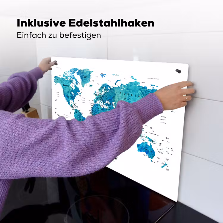 Wereldkaart - Blauw - Kleurrijk Inductie beschemer met haakjes klein -ky-ophangen-de
