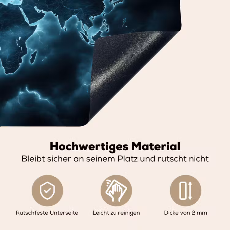 Wereldkaart - Bliksem - Blauw Inductie beschemer met haakjes klein -ky-onderkant-de