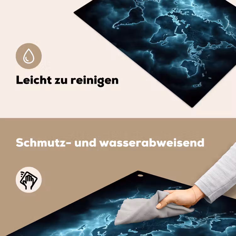 Wereldkaart - Bliksem - Blauw Inductie beschemer met haakjes klein -ky-schoon-de