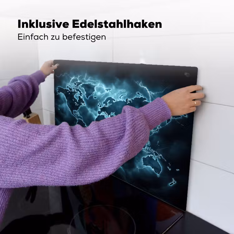 Wereldkaart - Bliksem - Blauw Inductie beschemer met haakjes klein -ky-ophangen-de