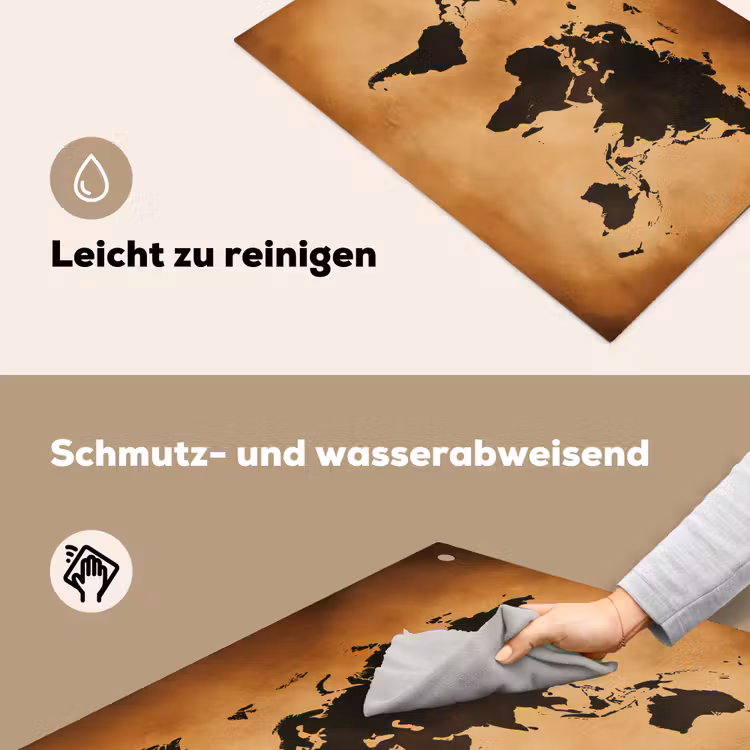 Wereldkaart - Bruin - Kaart Inductie beschemer met haakjes klein -ky-schoon-de