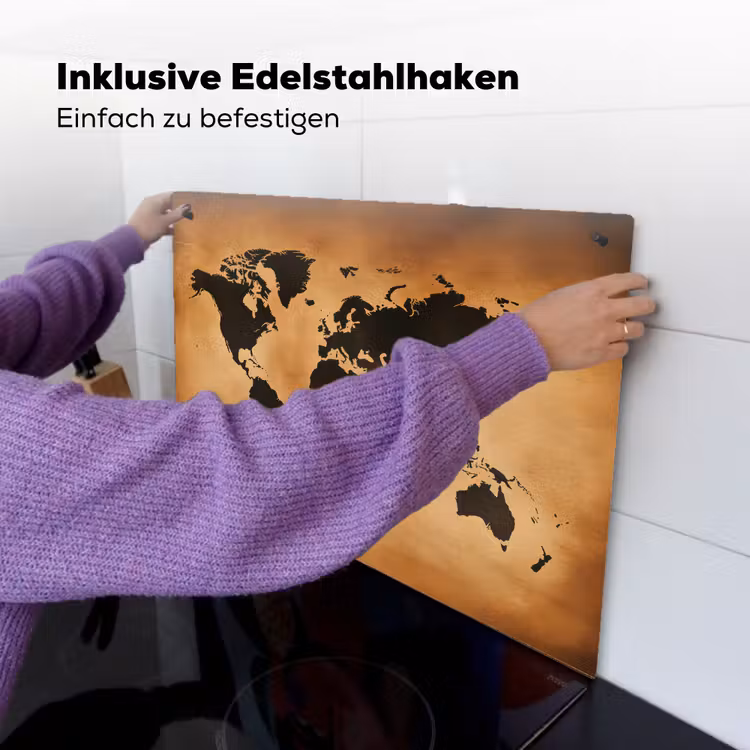 Wereldkaart - Bruin - Kaart Inductie beschemer met haakjes klein -ky-ophangen-de