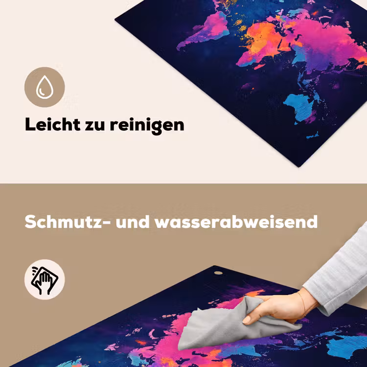 Wereldkaart - Kleurrijk - Graffiti Inductie beschemer met haakjes klein -ky-schoon-de