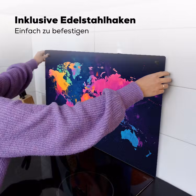 Wereldkaart - Kleurrijk - Graffiti Inductie beschemer met haakjes klein -ky-ophangen-de
