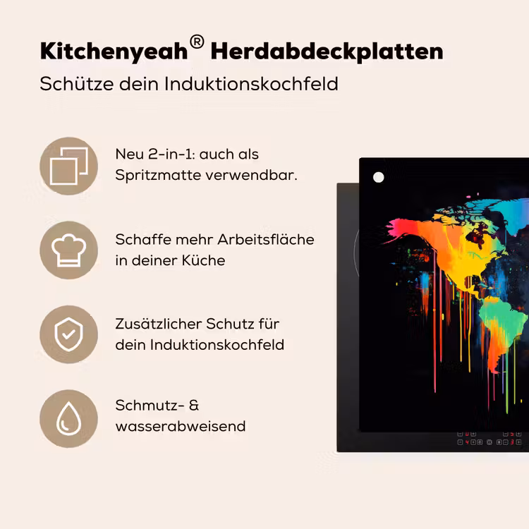 Wereldkaart - Verf - Kleurrijk - Graffiti - Wereld Inductie beschemer met haakjes klein -ky-usp-de