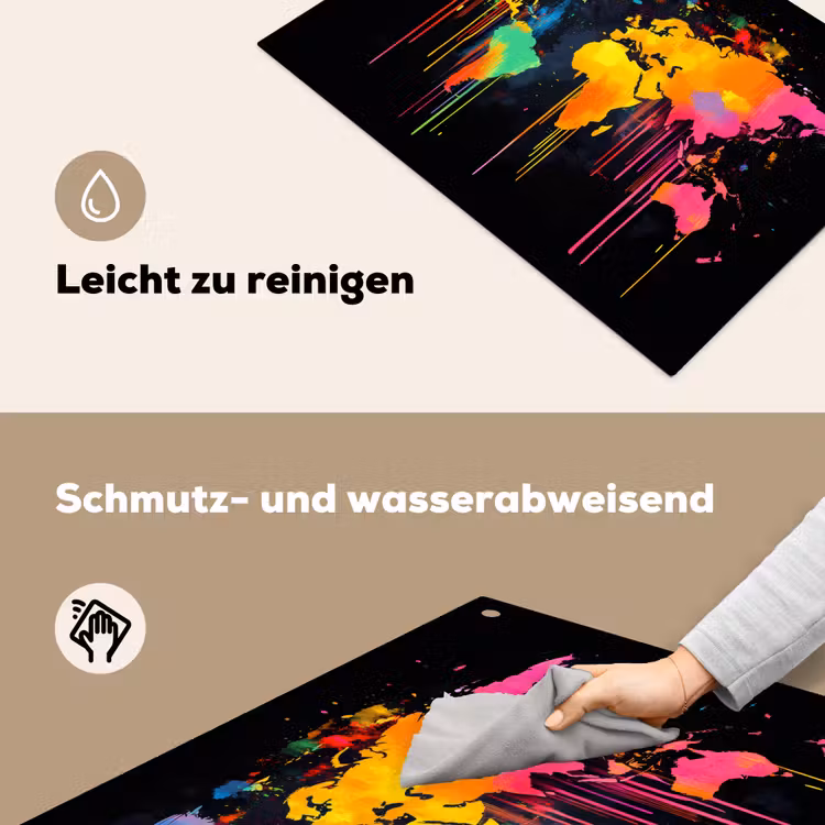 Wereldkaart - Verf - Kleurrijk - Graffiti - Wereld Inductie beschemer met haakjes klein -ky-schoon-de