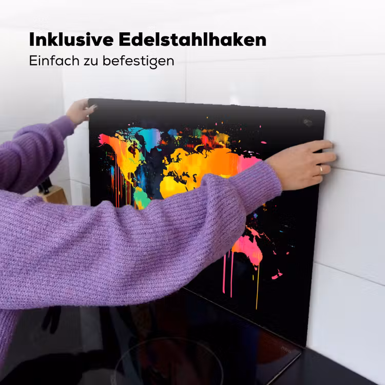 Wereldkaart - Verf - Kleurrijk - Graffiti - Wereld Inductie beschemer met haakjes klein -ky-ophangen-de