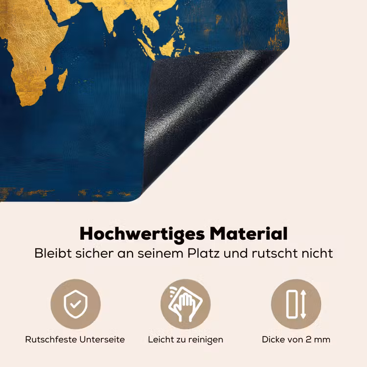 Wereldkaart - Goud - Donkerblauw Inductie beschemer met haakjes klein -ky-onderkant-de