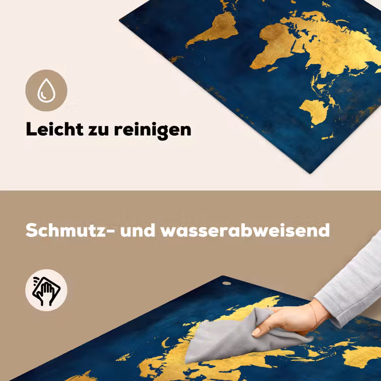 Wereldkaart - Goud - Donkerblauw Inductie beschemer met haakjes klein -ky-schoon-de