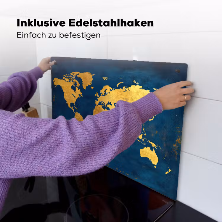 Wereldkaart - Goud - Donkerblauw Inductie beschemer met haakjes klein -ky-ophangen-de
