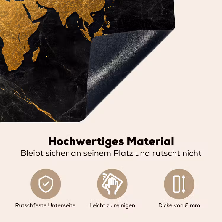 Wereldkaart - Goud - Marmer Inductie beschemer met haakjes klein -ky-onderkant-de