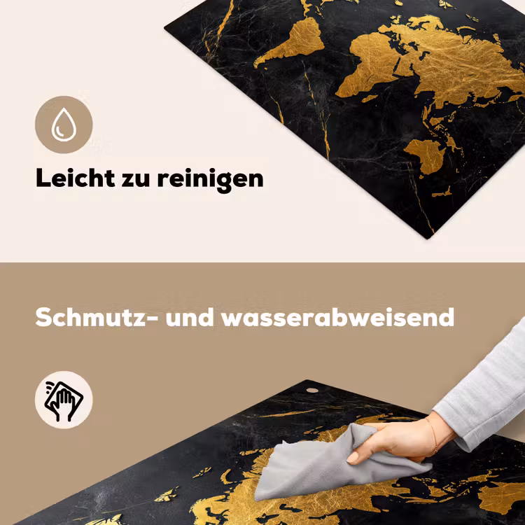 Wereldkaart - Goud - Marmer Inductie beschemer met haakjes klein -ky-schoon-de