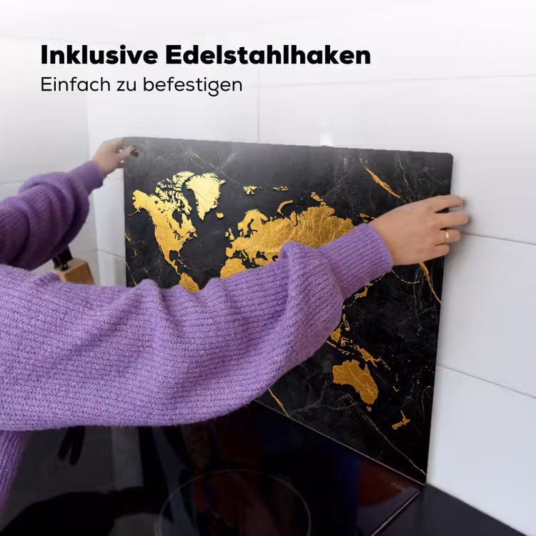 Wereldkaart - Goud - Marmer Inductie beschemer met haakjes klein -ky-ophangen-de
